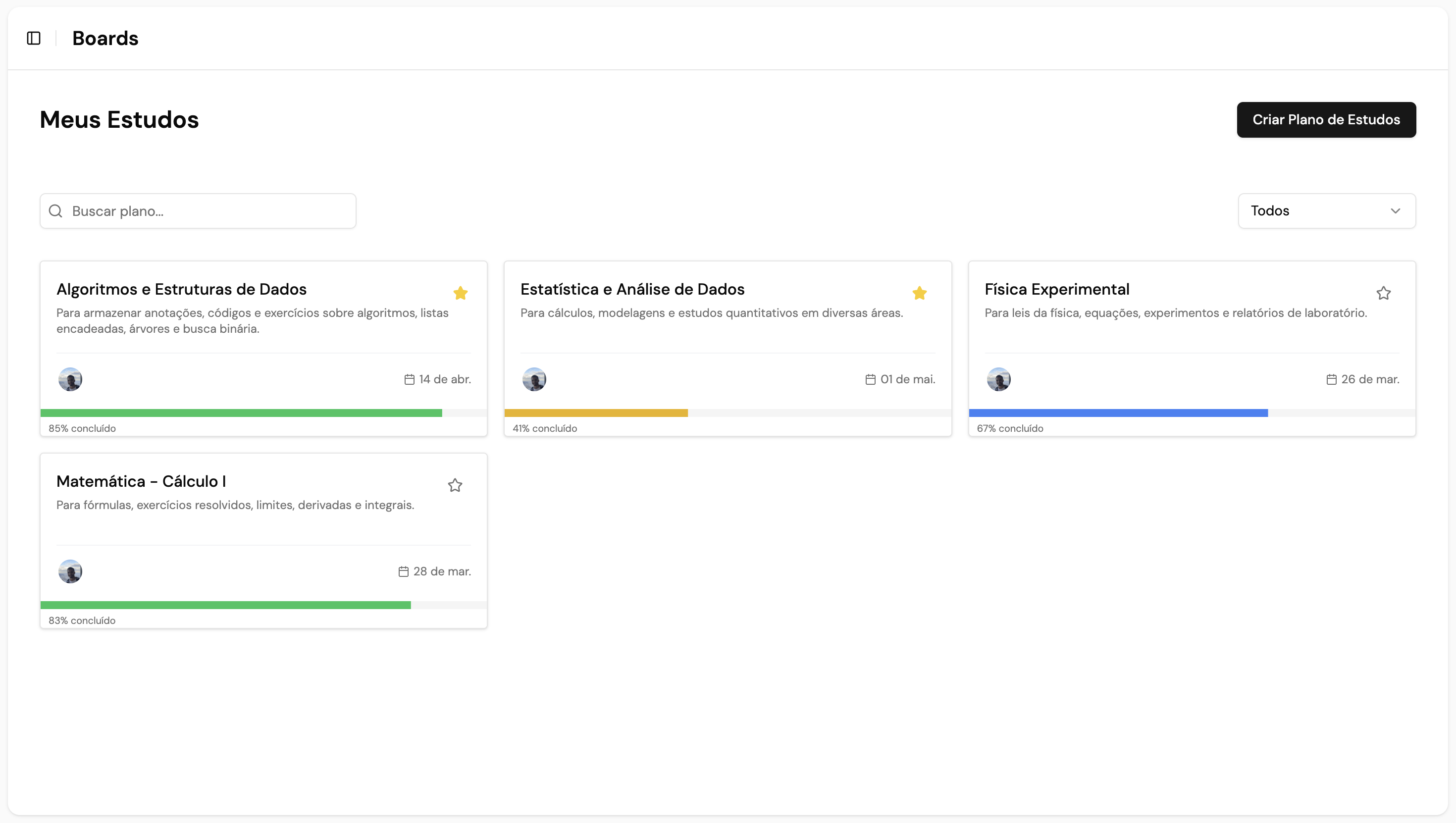Dashboard do flow-study ai